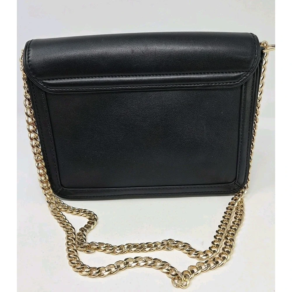Tory Burch Duet Chain Flower Convertible Black Leather Shoulder Bag Gold Strap